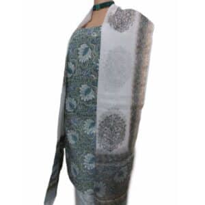 Green Blue color, cotton suit with handcrafted sanganeri print.