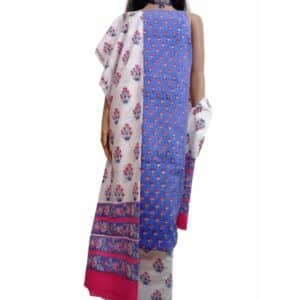 sanganeri handblock print cotton unstitched suit blue pink color