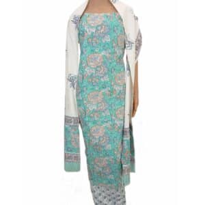 Sea green color, cotton suit with handcrafted sanganeri print.