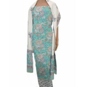 Sea green color, cotton suit with handcrafted sanganeri print.