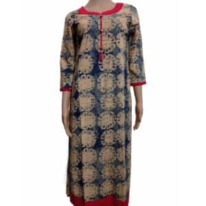 Blue Light yellow Color Cotton Kurti having Unique Tomato Cross Section Design with Red Border