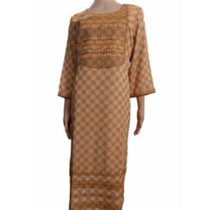 Light Brown Checkered Pattern Kurti with Embroidery