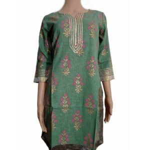 Beautifully Designed, Gotta Patti Embellished Green Color Cotton Kurti