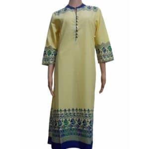 yellow color printed cotton kurti