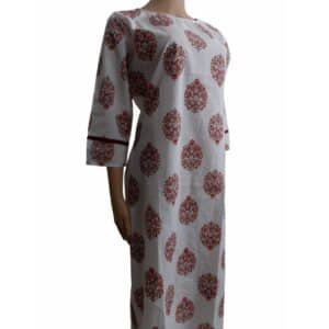 Hand Block Printed White Color Cotton Kurti