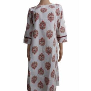 Hand Block Printed White Color Cotton Kurti