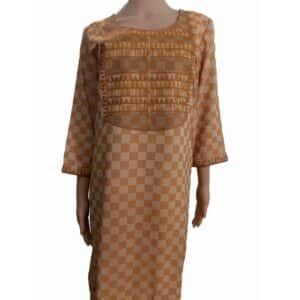 Light Brown Checkered Pattern Kurti with Embroidery