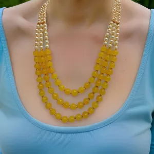 yellow beads necklace three strands